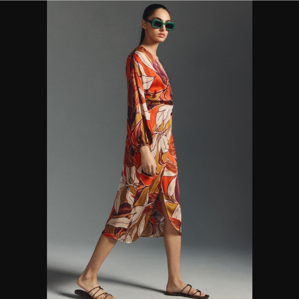By Anthropologie Printed Wrap Dress Medium NEW NWT Neutral Motif Midi